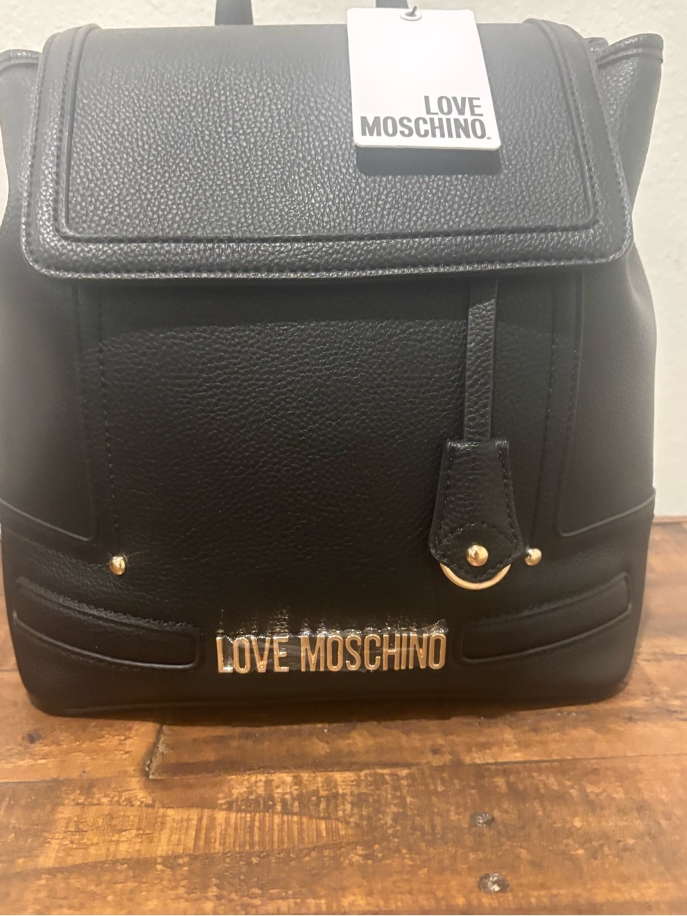 Love Moschino Black Pebbled Leather Backpack with Gold Logo - Picture 5 of 7